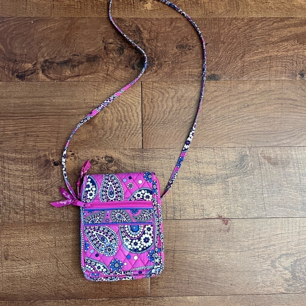 Vera Bradley crossbody small purse bag flower green indigo purple off white